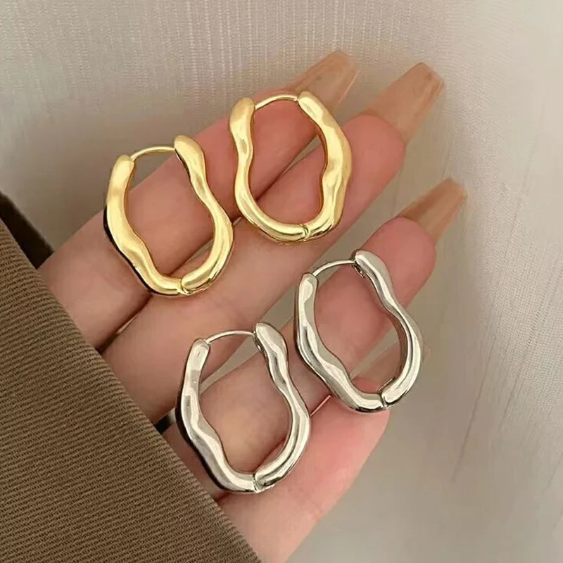 Vintage Smooth Metal Hoop Earrings For Woman Girl Elegent Luxury New Korean Jewelry Temperament Girl's Daily Wear Earrings
