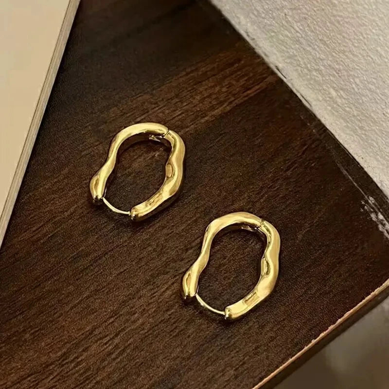 Vintage Smooth Metal Hoop Earrings For Woman Girl Elegent Luxury New Korean Jewelry Temperament Girl's Daily Wear Earrings